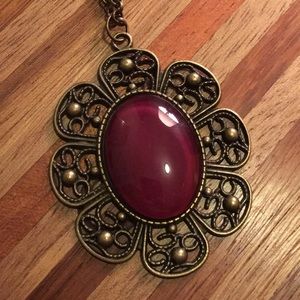 Deep Pink Flower Pendant Necklace